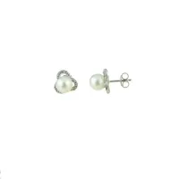 Picture Pearl and zircon earrings with a diameter of 6 mm from Italy