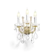 Zdjęcie Wyjątkowa lampa ścienna z ramą z miękkiego złota pokrytą przezroczystymi szklanymi ramionami i przezroczystymi zawieszkami Asfour Crystal - Il Paralume Marina