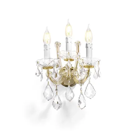 Zdjęcie Wyjątkowa lampa ścienna z ramą z miękkiego złota pokrytą przezroczystymi szklanymi ramionami i przezroczystymi zawieszkami Asfour Crystal - Il Paralume Marina