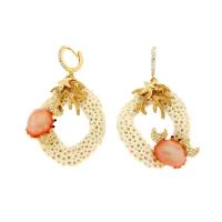 Zdjęcie Luksusowe kolczyki 18-karatowe pozłacane srebro Białe cyrkonie Różowa emalia z masy perłowej Żywica