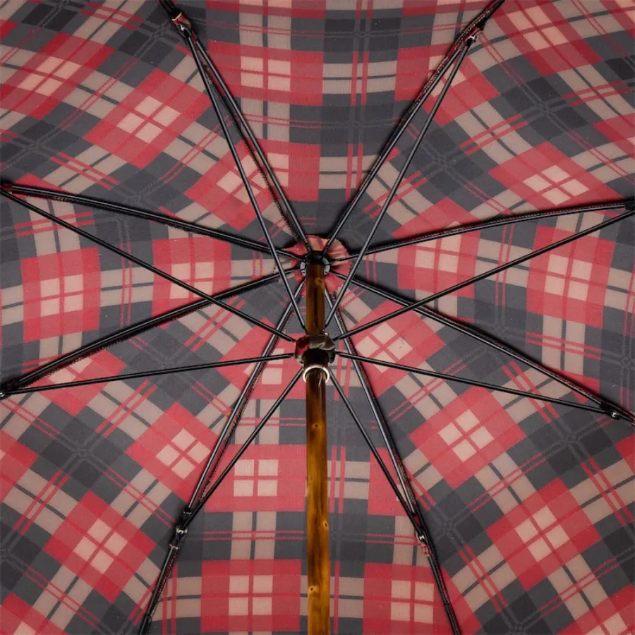 obrazek 6 Stylowy parasol męski w czerwono brązową kratę z oryginalną rączką - Pasotti