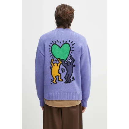 Zdjęcie Wacko Maria kardigan wełniany x Keith Haring męski kolor fioletowy KH.WM.KN04