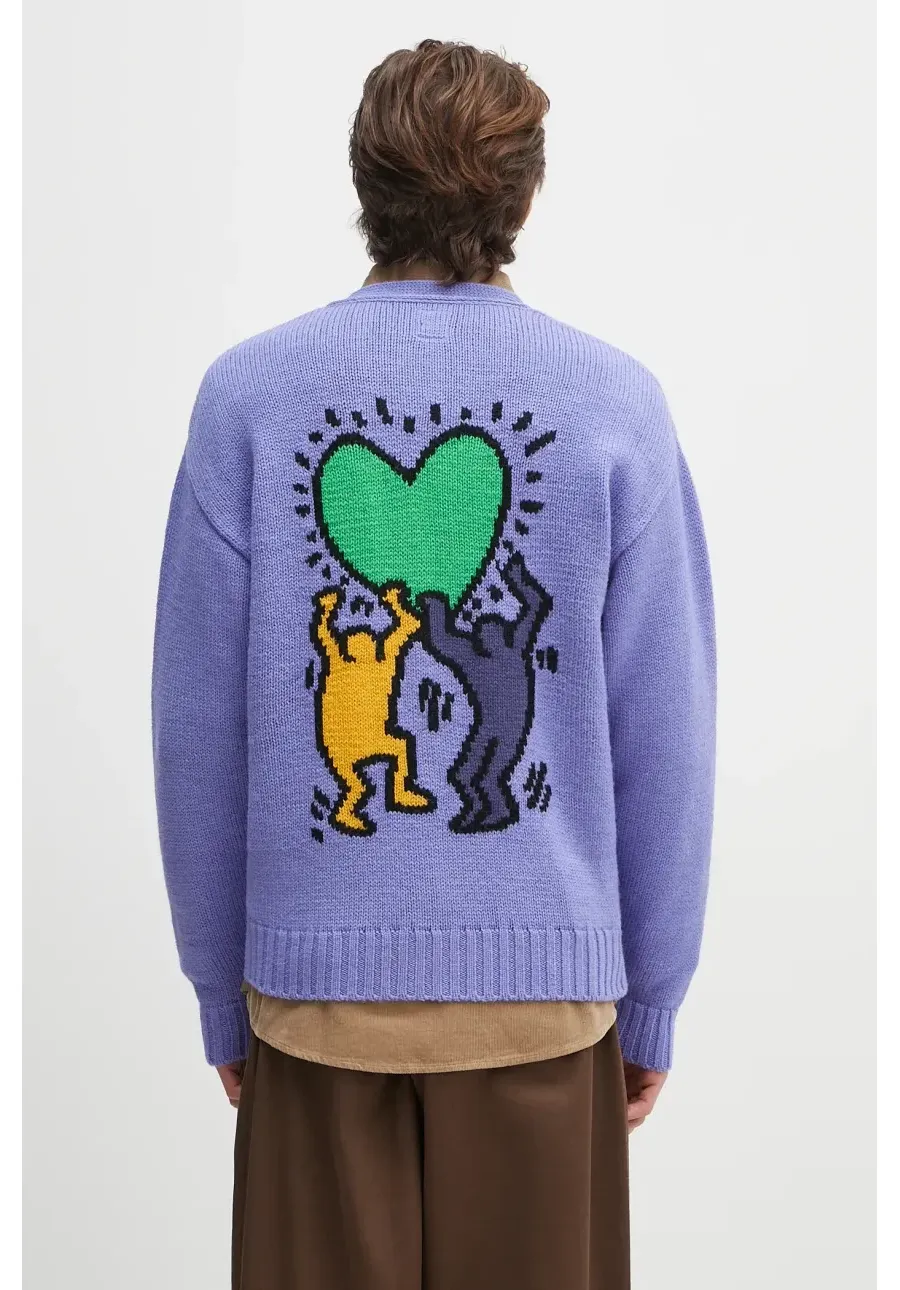 obrazek 1 Wacko Maria kardigan wełniany x Keith Haring męski kolor fioletowy KH.WM.KN04