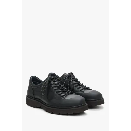 Zdjęcie Estro: Czarne półbuty męskie ze skóry naturalnej z elastyczną podeszwą