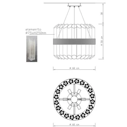 Zdjęcie Oryginalny żyrandol ze szklanymi rurkami w metalowej ramie - Il Paralume Marina