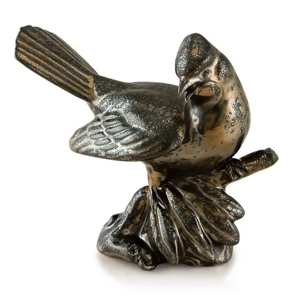 Picture Stylish ceramic bird on a trunk in an oxidized bronze finish - Ahura