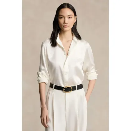 Zdjęcie Polo Ralph Lauren koszula jedwabna kolor beżowy slim z kołnierzykiem klasycznym 211891378
