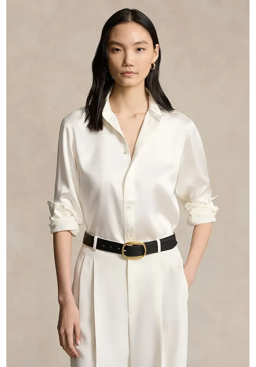 obrazek 1 Polo Ralph Lauren koszula jedwabna kolor beżowy slim z kołnierzykiem klasycznym 211891378