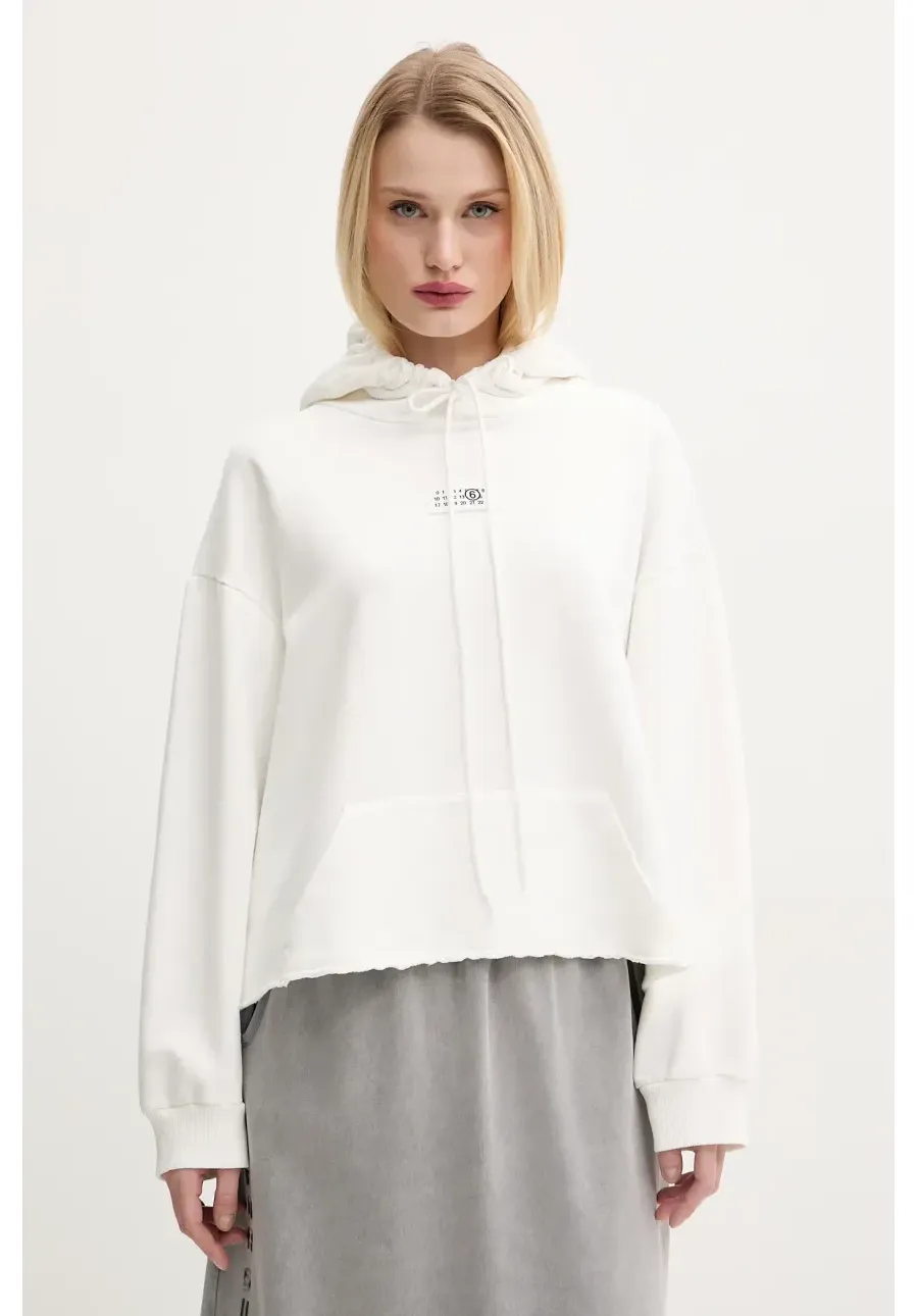 obrazek 1 MM6 Maison Margiela bluza bawełniana damska kolor biały z kapturem z aplikacją S52GU0235