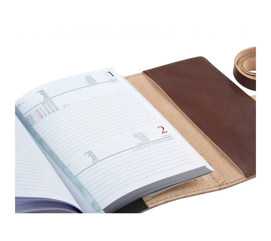 obrazek 4 Ciemnobrązowy notes + kalendarz ze skóry naturalnej