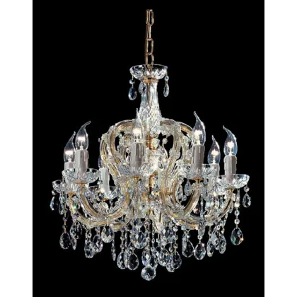 Zdjęcie Stylowy żyrandol z pozłacaną metalową ramą pokrytą szklanymi ramionami i przezroczystymi kryształowymi zawieszkami - Il Paralume Marina