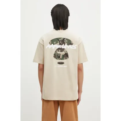 Zdjęcie AAPE t-shirt bawełniany Moon Face Logo męski kolor beżowy z nadrukiem AAPTEM1564XXN