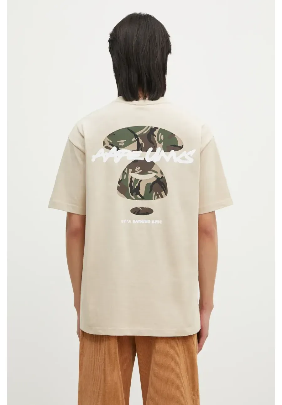 obrazek 1 AAPE t-shirt bawełniany Moon Face Logo męski kolor beżowy z nadrukiem AAPTEM1564XXN