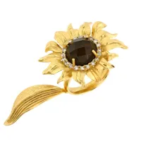 Picture Elegant 18K gold plated silver ring White zircons Lady doublet smoky quartz and rock crystal