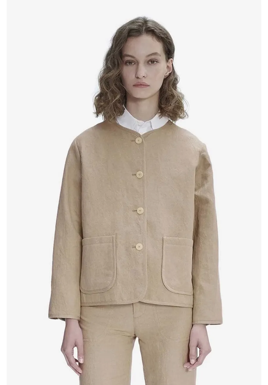 obrazek 1 A.P.C. marynarka lniana kolor beżowy oversize gładka LIAEO.F02803-BEIGE