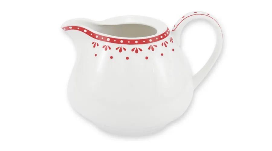 obrazek 1 Czeski dzbanek na mleko z porcelany zdobiony delikatnym czerwonym ornamentem – Leander