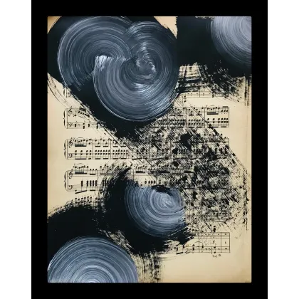 Zdjęcie Black no 19. Akryl na starych, archiwalnych nutach, 34 x 27 cm