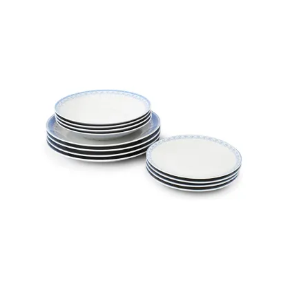 Zdjęcie Piękny 12-elementowy zestaw talerzy z porcelany w kolorze jasnoniebieskim z wyjątkowym zdobieniem – Leander
