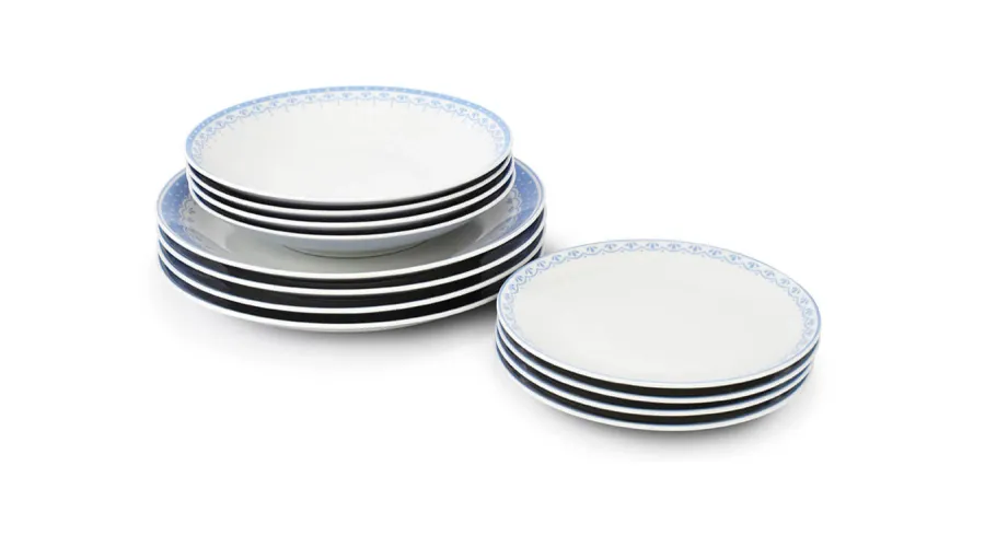 obrazek 1 Piękny 12-elementowy zestaw talerzy z porcelany w kolorze jasnoniebieskim z  wyjątkowym zdobieniem – Leander