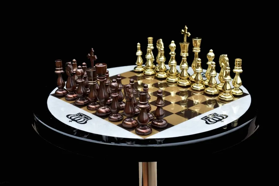 obrazek 2 Luksusowy stół szachowy z mosiężnymi figurami - The Chess Empire