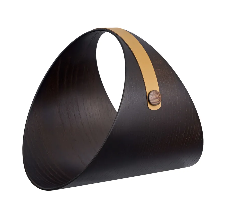 obrazek 1 Designerski stojak na drewno do kominka lub czasopisma Ø36 cm z uchwytem w kolorze musztardowym