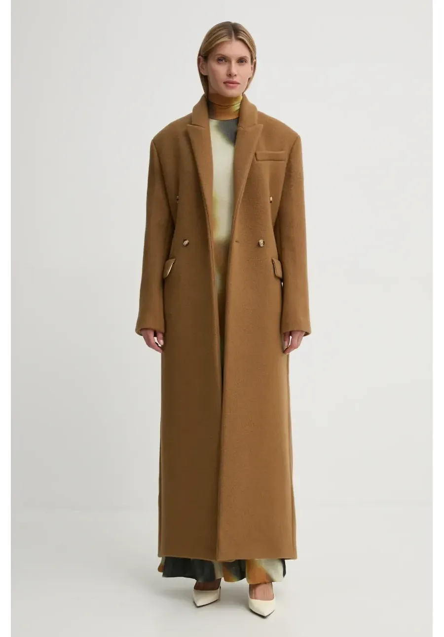 obrazek 1 Nanushka płaszcz wełniany FERRIS kolor brązowy przejściowy dwurzędowy NW24FWOW40076