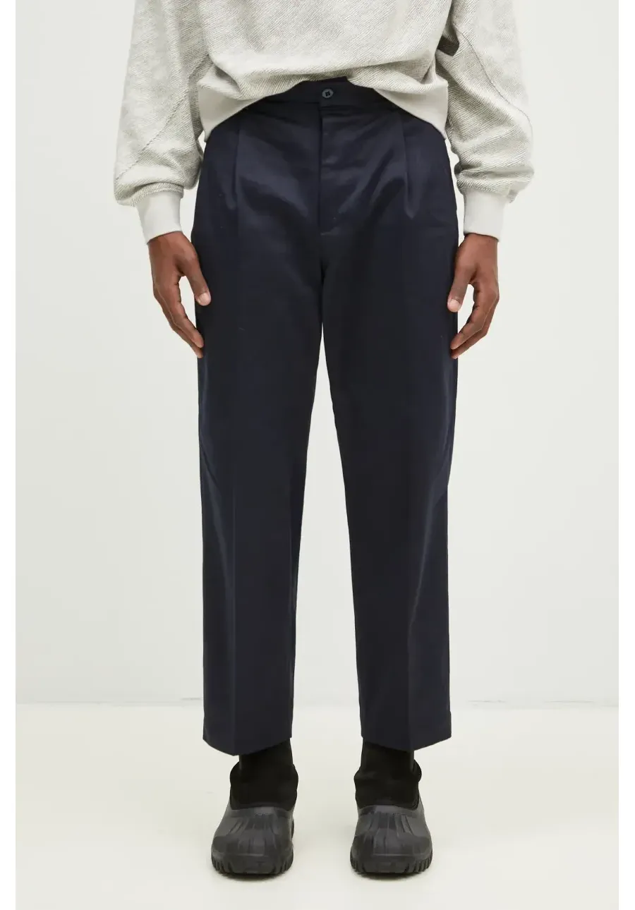 obrazek 1 Wacko Maria spodnie bawełniane Double Pleated Chino Trousers kolor granatowy proste 24FW-WMP-PT02