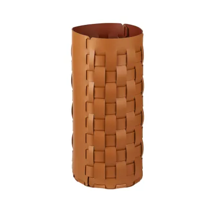 Zdjęcie Skórzany pleciony kosz na parasole Ø22xH51 cm w kolorze bursztynowym