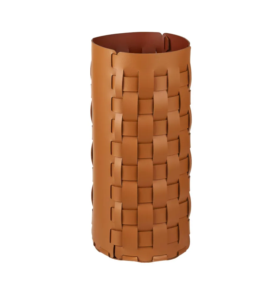 obrazek 1 Skórzany pleciony kosz na parasole Ø22xH51 cm w kolorze bursztynowym