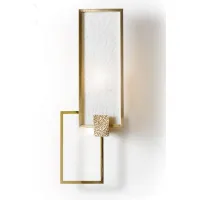 Picture Rectangular metal wall lamp in brass with polished and brunito finish with ivory fabric - Il Paralume Marina