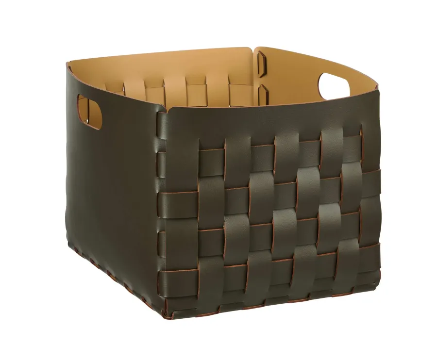 obrazek 1 Luksusowy kosz Bottega 35x40xH30 cm w kolorze ciemnooliwkowym