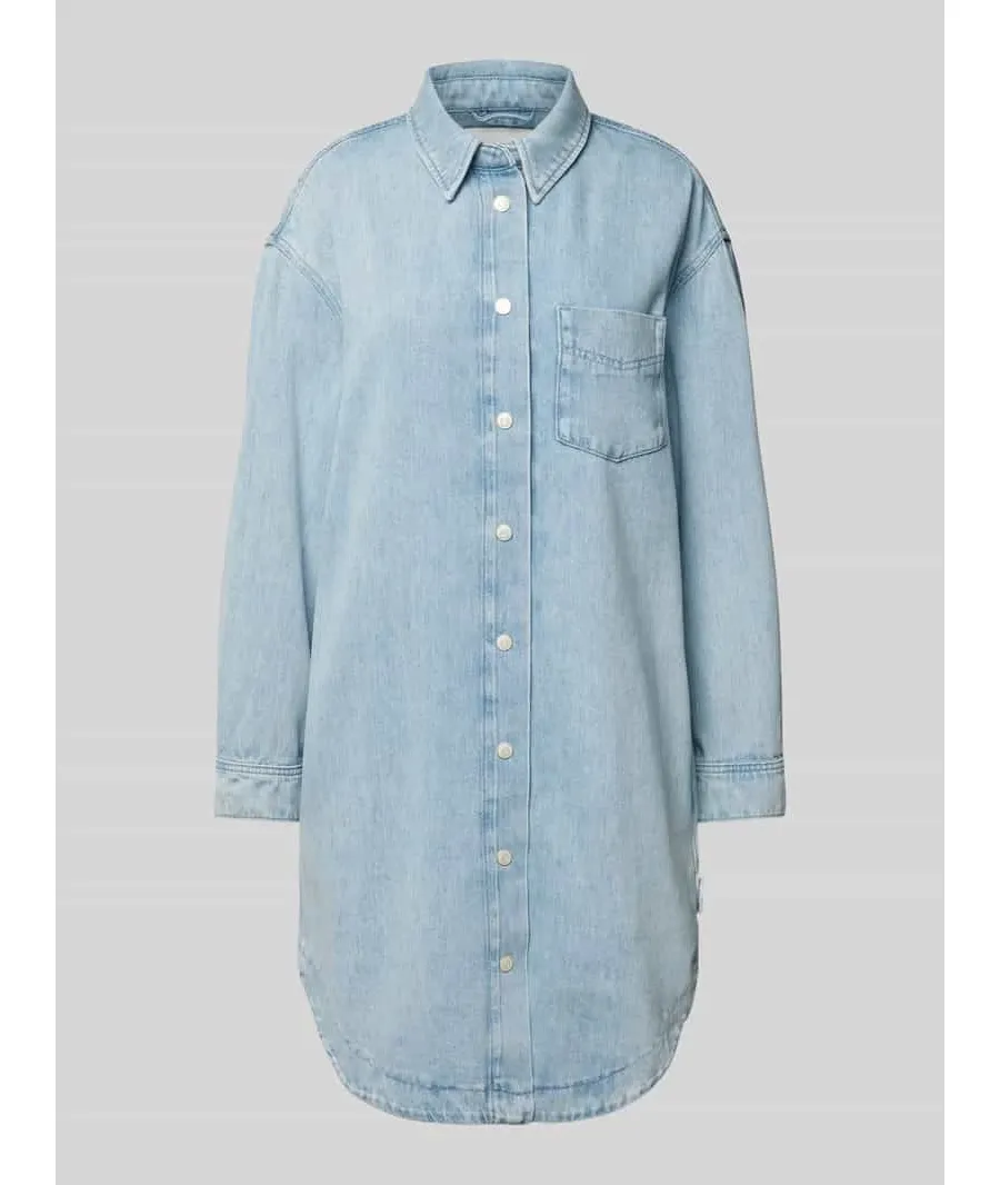 obrazek 1 Sukienka jeansowa o długości do kolan z kieszenią na piersi