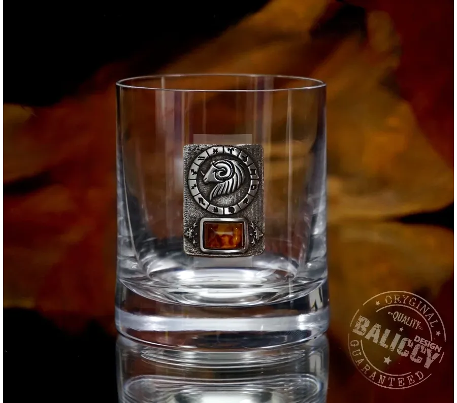 obrazek 3 Szklanka do whisky z bursztynem - znak zodiaku Baran