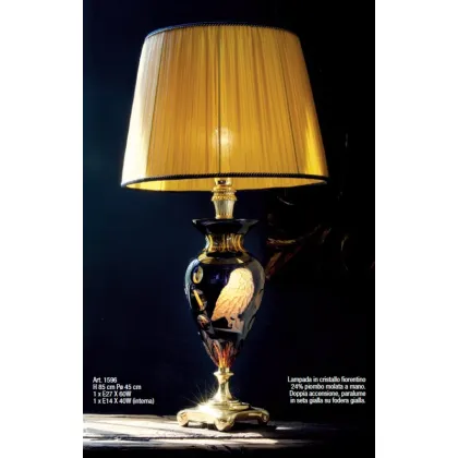 Zdjęcie Lampa z kryształu florenckiego szlifowana ręcznie z podwójnym włącznikiem i żółtym jedwabnym kloszem - Il Paralume Marina