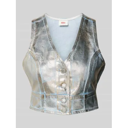 Zdjęcie Top jeansowy krótki z efektem metalicznym model ‘MONA’