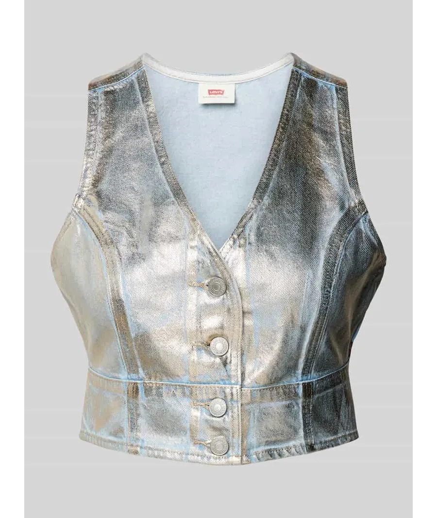 obrazek 1 Top jeansowy krótki z efektem metalicznym model ‘MONA’
