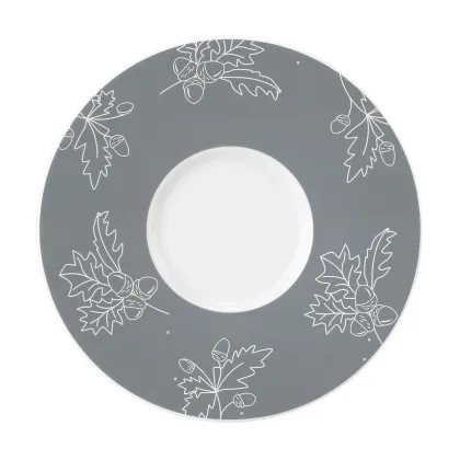 Zdjęcie Porcelanowy duży spodek 17,5 cm zdobiony motywem liści dębu i żołędzi w kolorze szarym - Seltmann Weiden