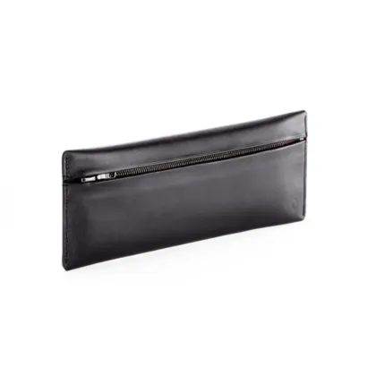 Picture Black leather case with zipper for 1 pen