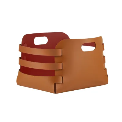 Zdjęcie Designerski skórzany koszyk Riga 27x36xH25 cm w kolorze koniaku