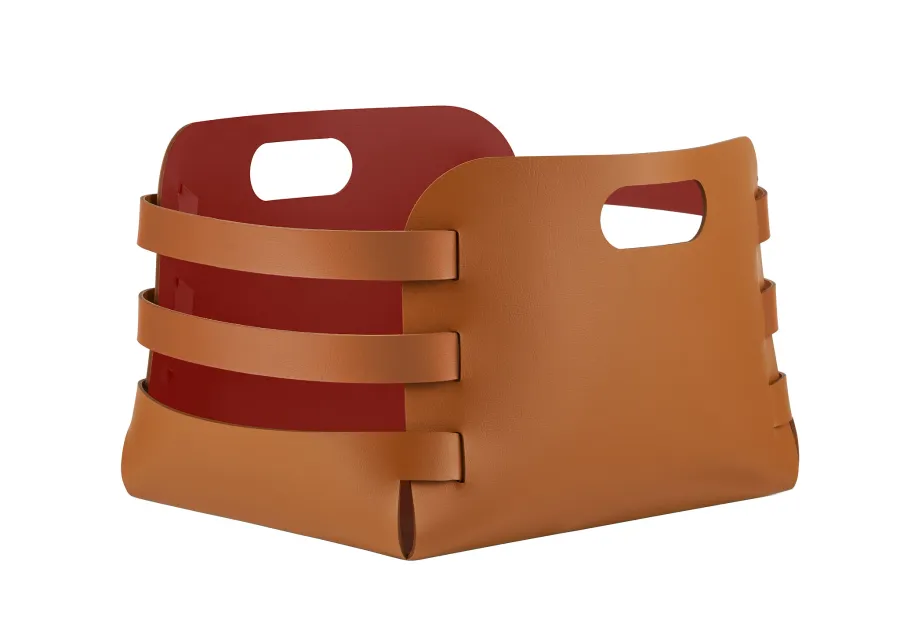 obrazek 1 Designerski skórzany koszyk Riga 27x36xH25 cm w kolorze koniaku