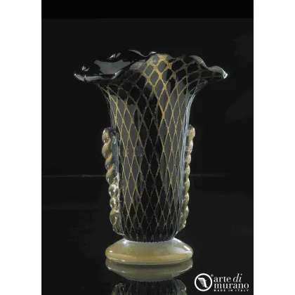Zdjęcie Designerski czarno złoty wazon ze szkła Murano