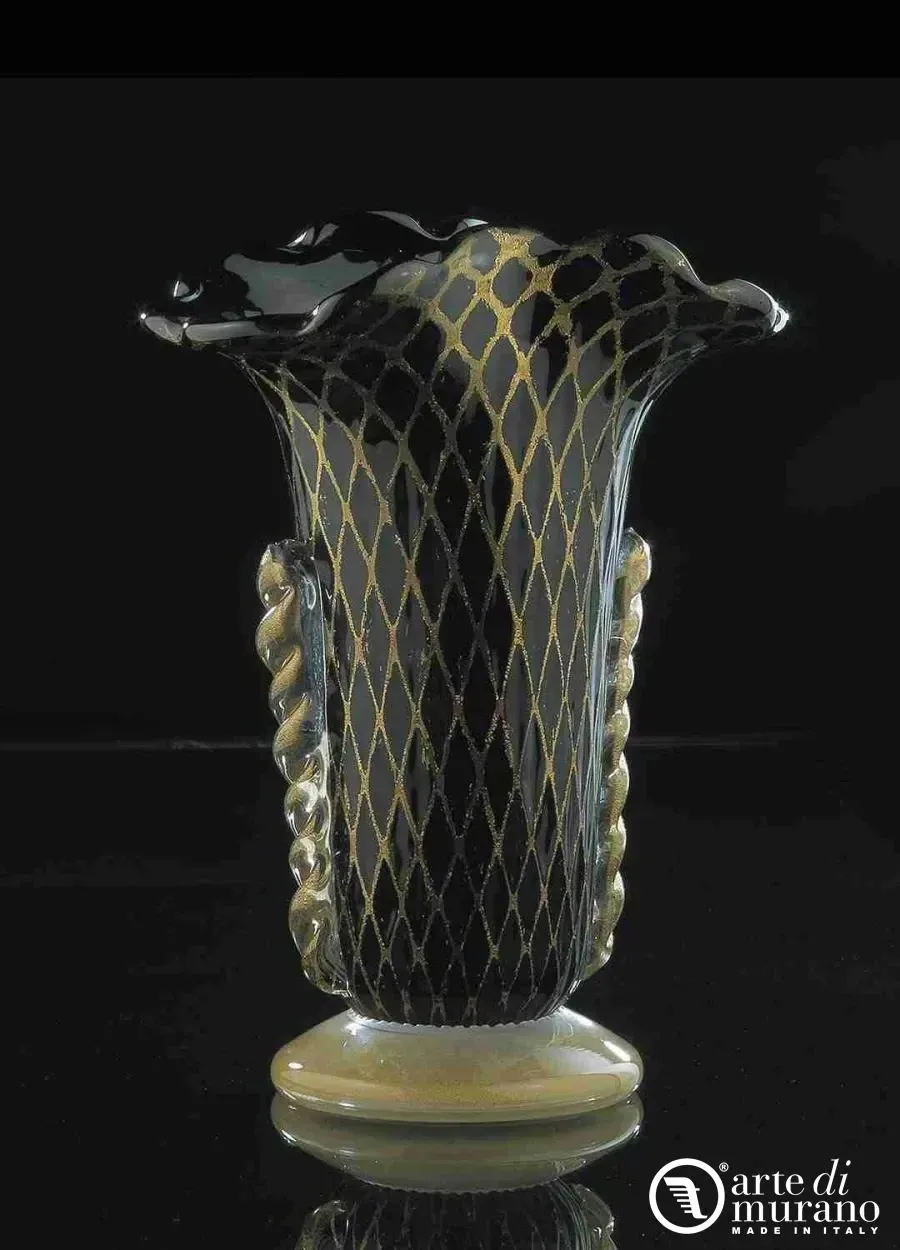 obrazek 1 Designerski czarno złoty wazon ze szkła Murano
