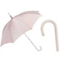 Picture Unique light brown women's umbrella with white dots with a leather handle - Pasotti