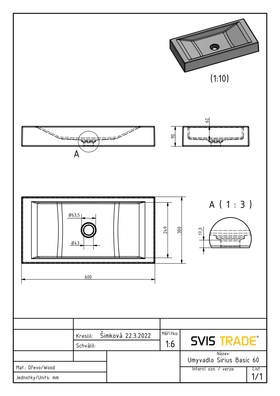 obrazek 4 Prestiżowa umywalka 60 cm SIRIUS, buk, lakier błyszczący, naturalny