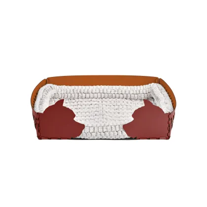 Zdjęcie Piękne bordowe legowisko dla psa 60x42xH15 cm zdobione motywem psich głów