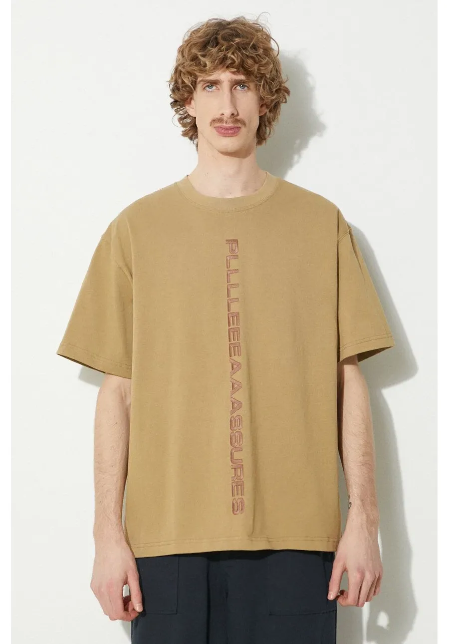 obrazek 1 PLEASURES t-shirt bawełniany Drag Heavyweight Shirt męski kolor beżowy z aplikacją P23W034.BEIGE