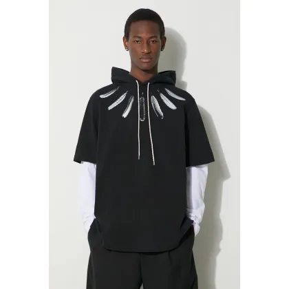 Zdjęcie Marcelo Burlon bluza bawełniana Collar Feathers Dbl Sleeves męska kolor czarny z kapturem z nadrukiem CMAB044S24JER0021001