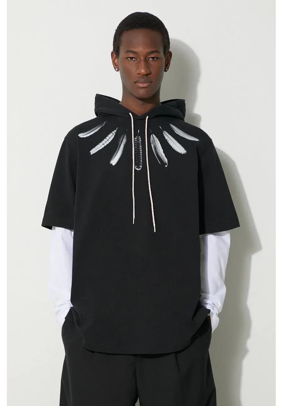 obrazek 1 Marcelo Burlon bluza bawełniana Collar Feathers Dbl Sleeves męska kolor czarny z kapturem z nadrukiem CMAB044S24JER0021001