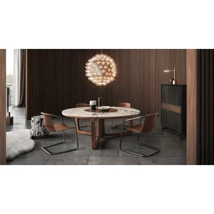 Zdjęcie Oryginalny stół z litego drewna oraz marmurowym blatem - Ø 150 cm