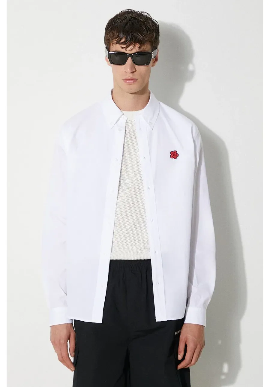 obrazek 1 Kenzo koszula bawełniana Boke Flower Crest Shirt męska kolor biały regular z kołnierzykiem włoskim FE65CH4109LI.01